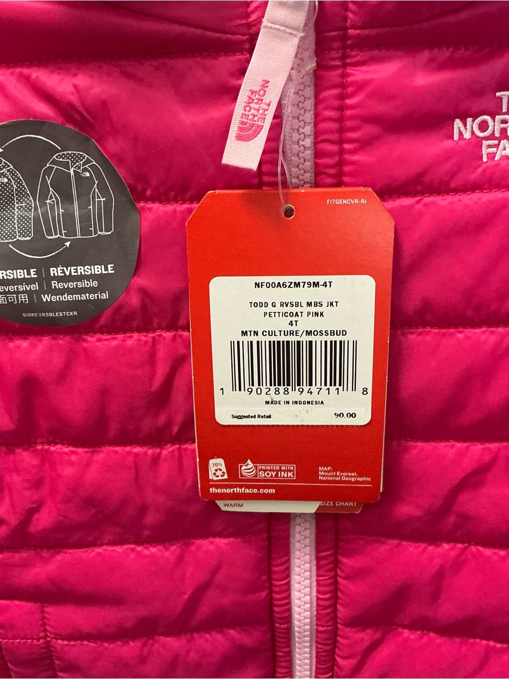 The North Face Girls' Hot Pink Hooded Puffer Jacket 4T NWT - Picture 4 of 5